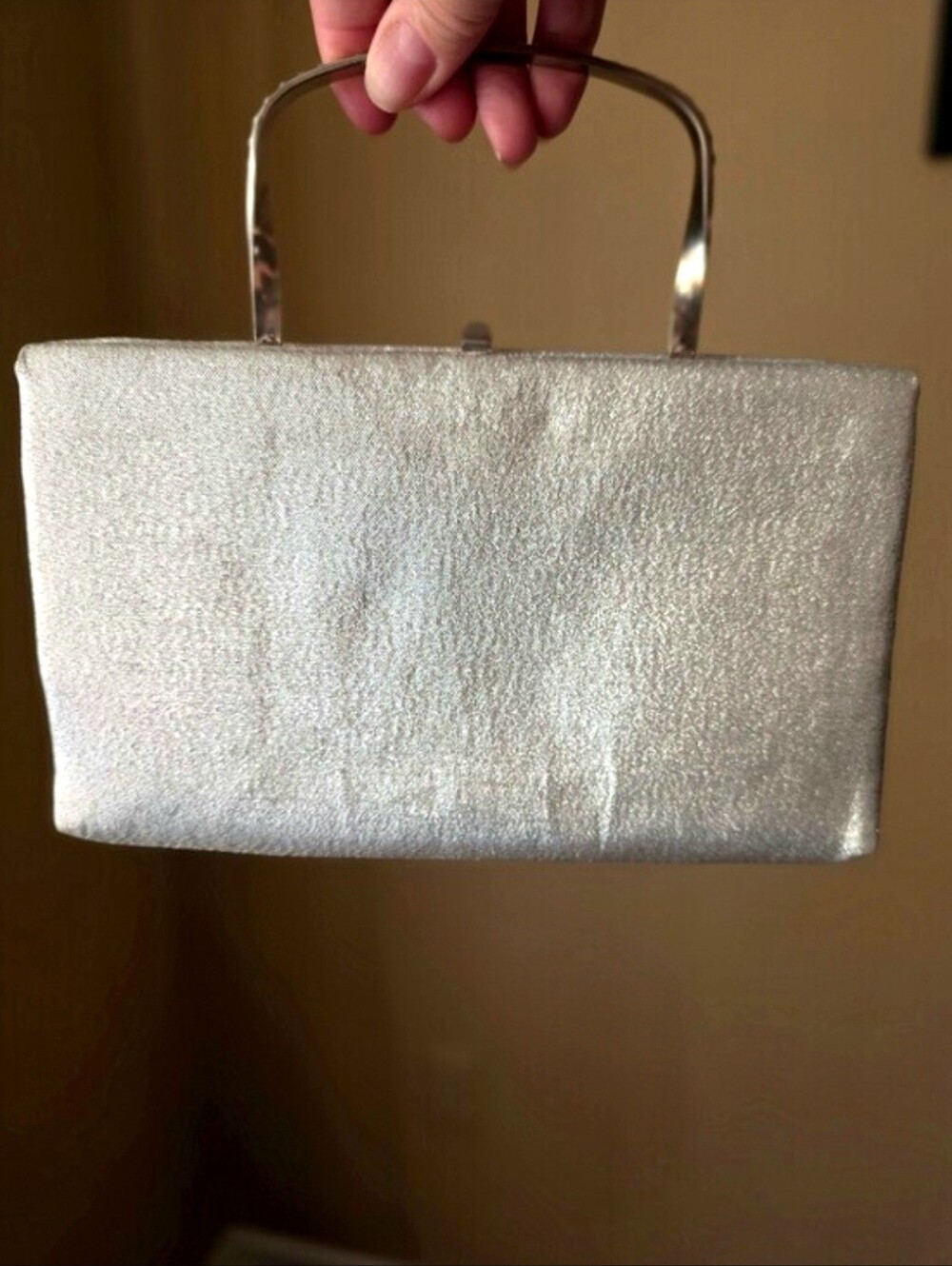 Vintage After Five Silver Lamé Evening Bag Rhinestone Convertible Clutch Purse